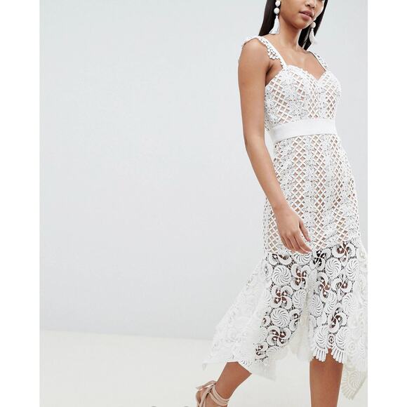 Jarlo London Womens over cutwork white lace midi dress US 6 - Picture 1 of 7